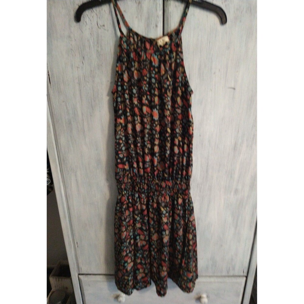 Paani floral print sleeveless knee length ruched waist Dress Small Boho Feminine